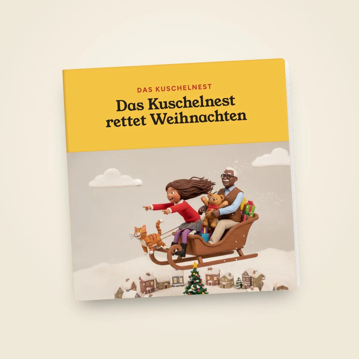 Hardcover-Kinderbuch, 20 x 20 cm: „Das Kuschelnest rettet Weihnachten“