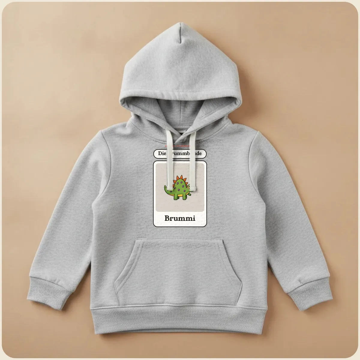 Grauer Kinder-Hoodie mit einem Helden: Dino-Zeichnung Brummi