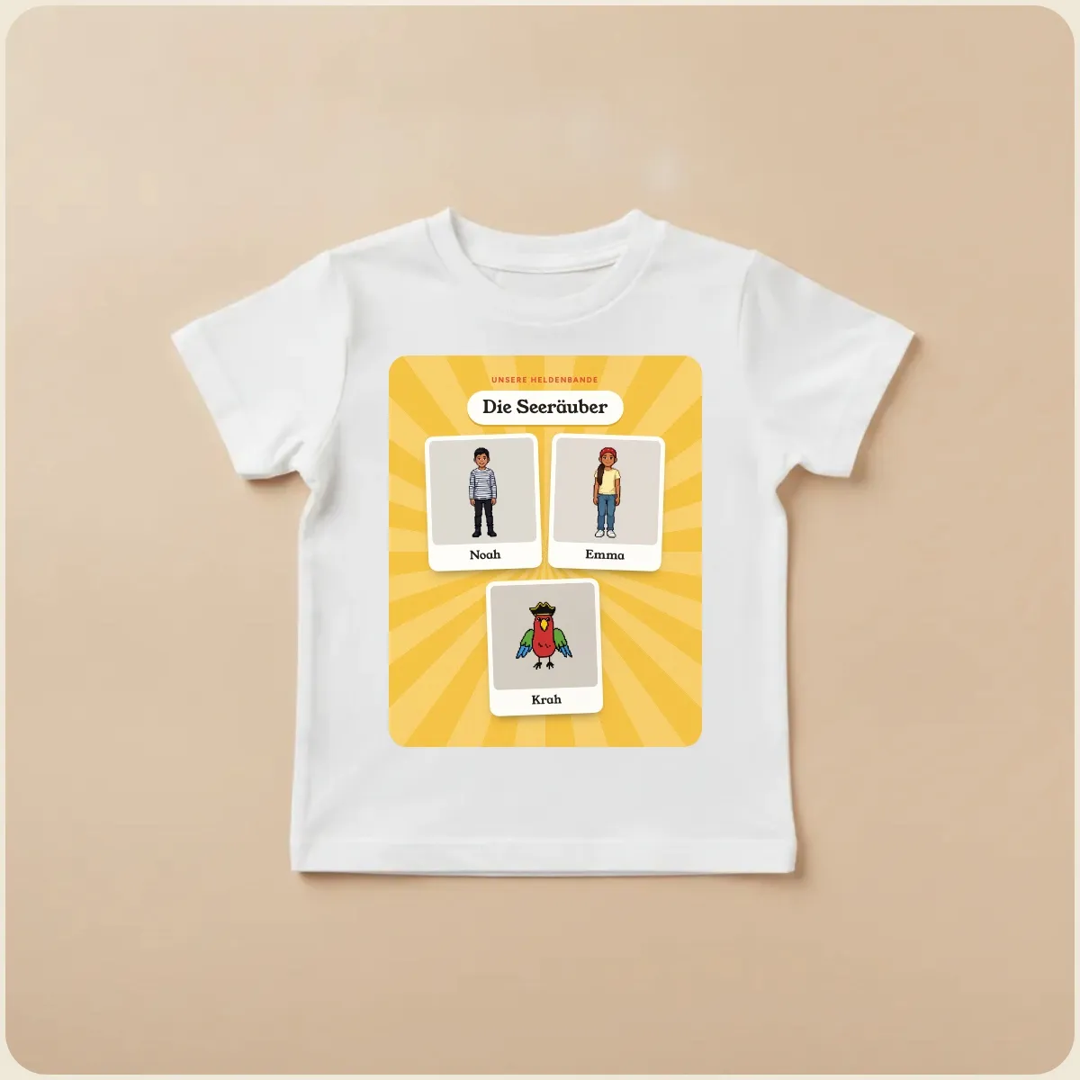 Weißes Kinder-T-Shirt mit dem Gruppenbild der Seeräuber