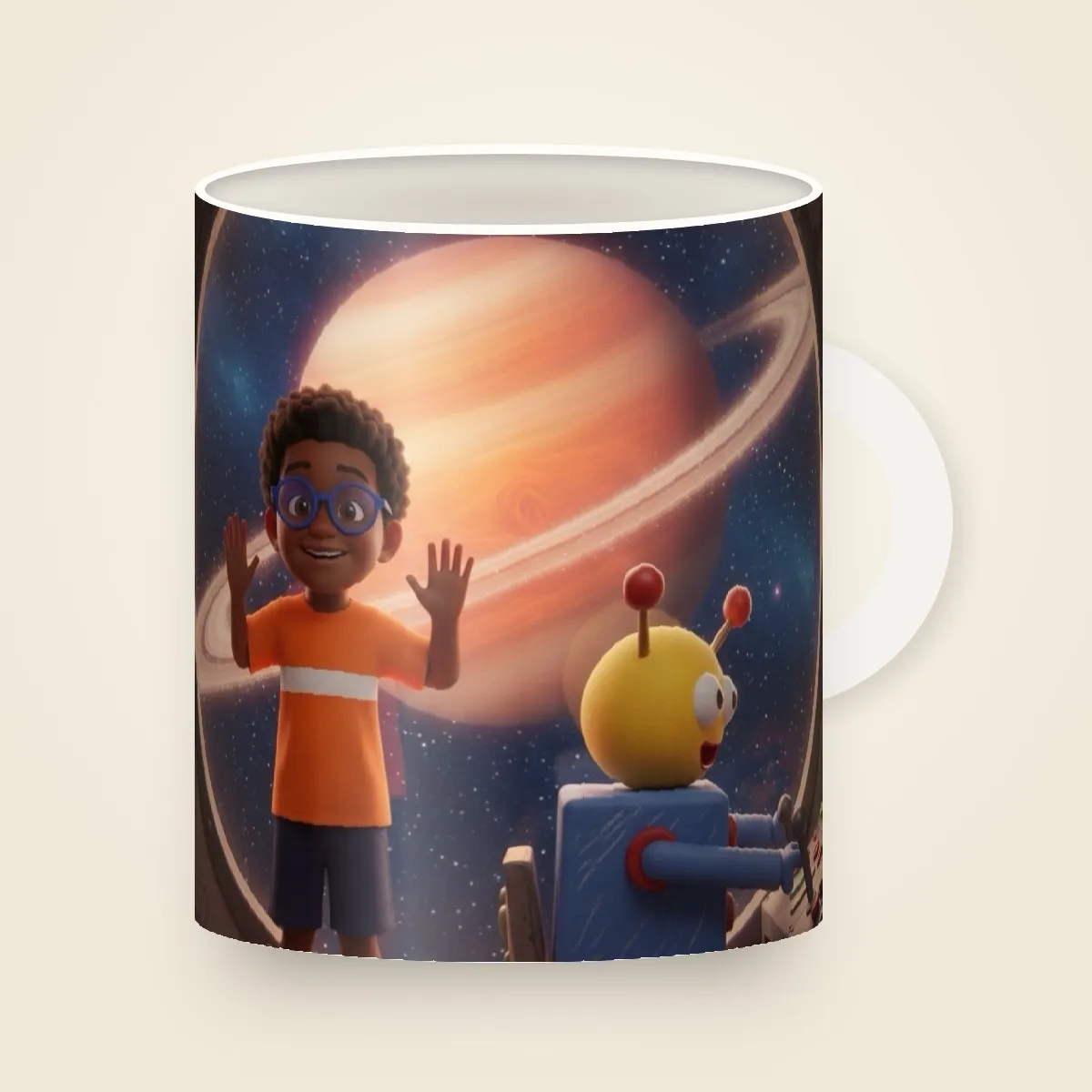 Tasse mit einer Zeichnung aus „Die Sternenfänger fliegen los“